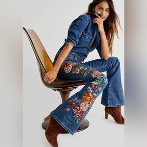 FREE PEOPLE + Driftwood Farrah denim embroidered jumpsuit *Darn Cute*